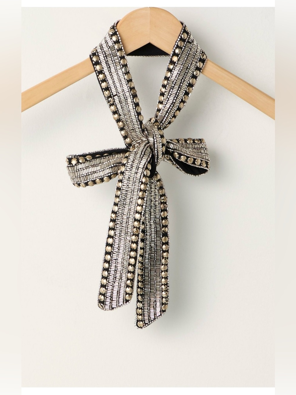 Free People Billie embellished Black and Silver Beaded skinny Scarf